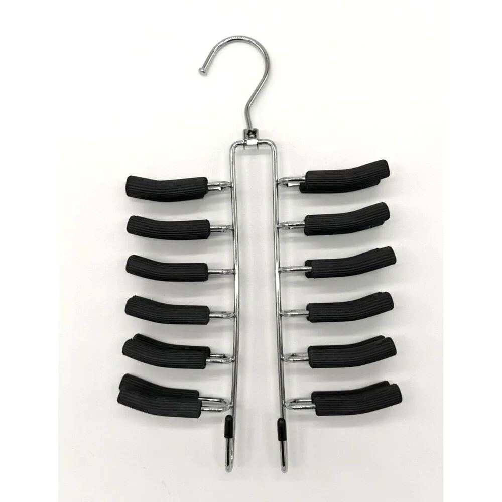 24 Hook Tie Rack Hanger Chrome Metal Closet Organizer Swivel Hook Non-Slip Black